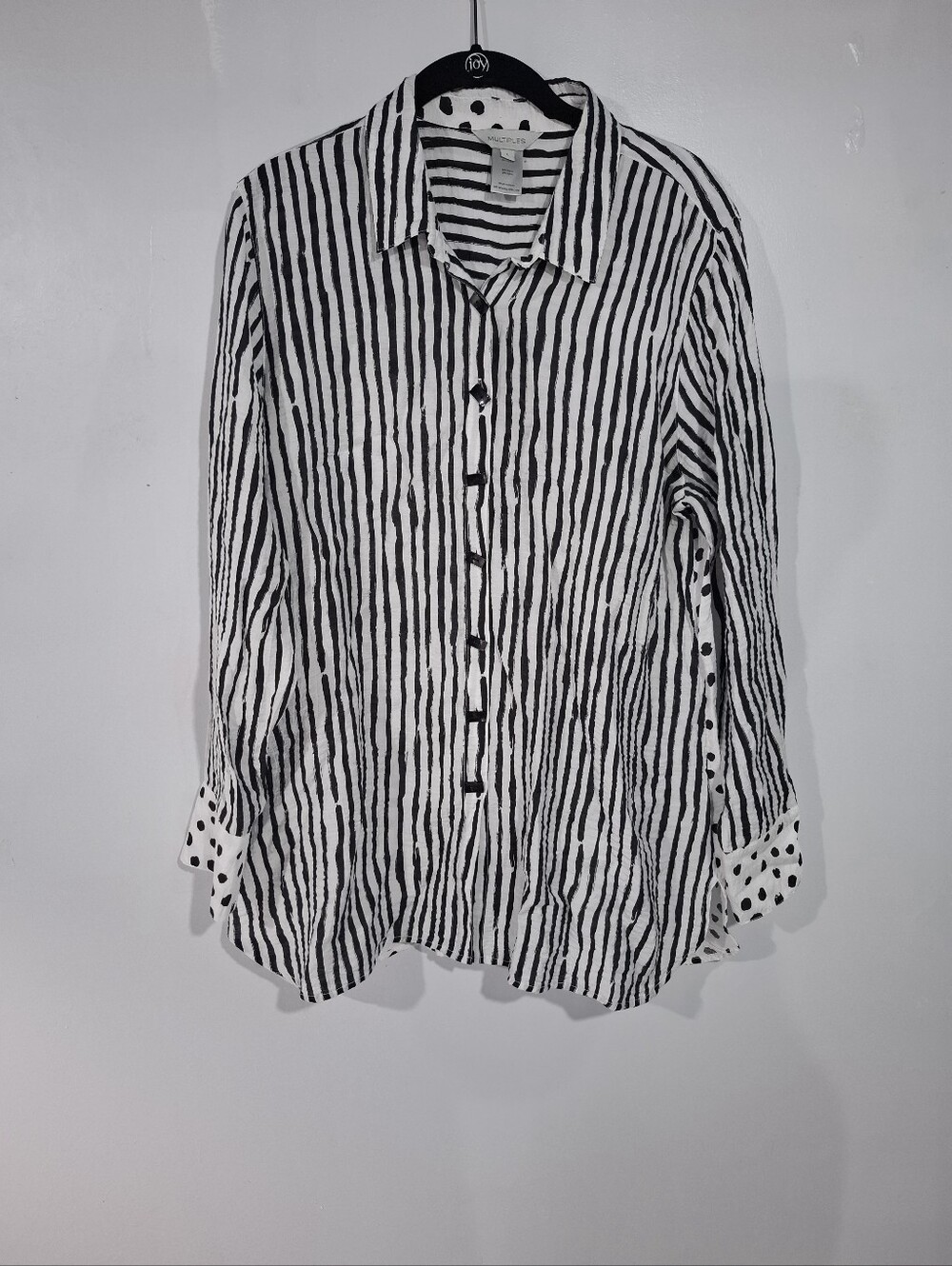Multiples Tunic Shirt Sz L Back And Front Button Mixed Pattern Lightweight Artsy